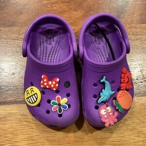CROCS Kids Purple Clog Sandals with Fun Jibbitz Charms